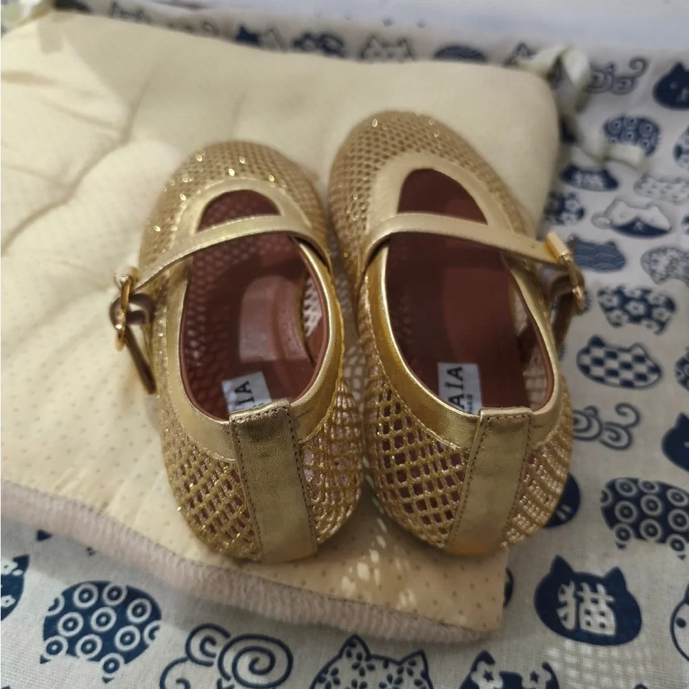 Alaïa Metallic Gold Mesh Mary Jane Flats
